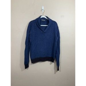 Jerry Kaye Mens 100% Merino Wool Shawl Collar Sweater L Blue Preppy Quiet Luxury